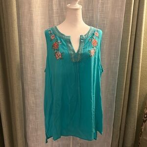 Whispers NY Women’s Top Blouse Pullover Sleeveless Blue Lightweight New Size 1X